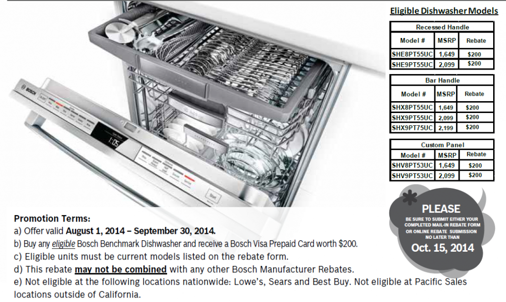 Bosch Benchmark Dishwasher Rebate